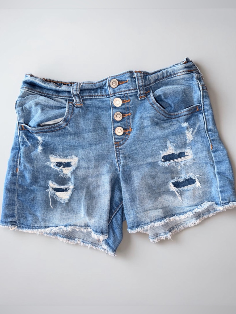 Girls Distressed Denim Shorts Size 7/8 High Rise Frayed Hem